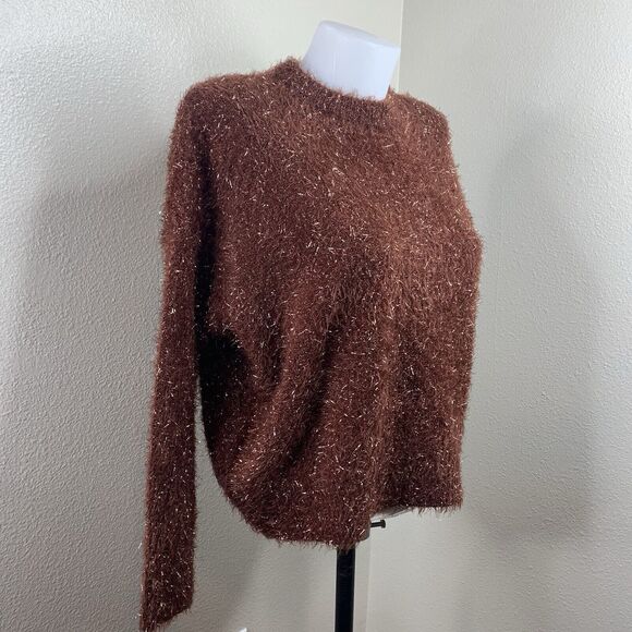 Oak + Fort Sz XS Sparkle Sweater Pullover Rust Orange Tinsel Look Oversized - Picture 1 of 6